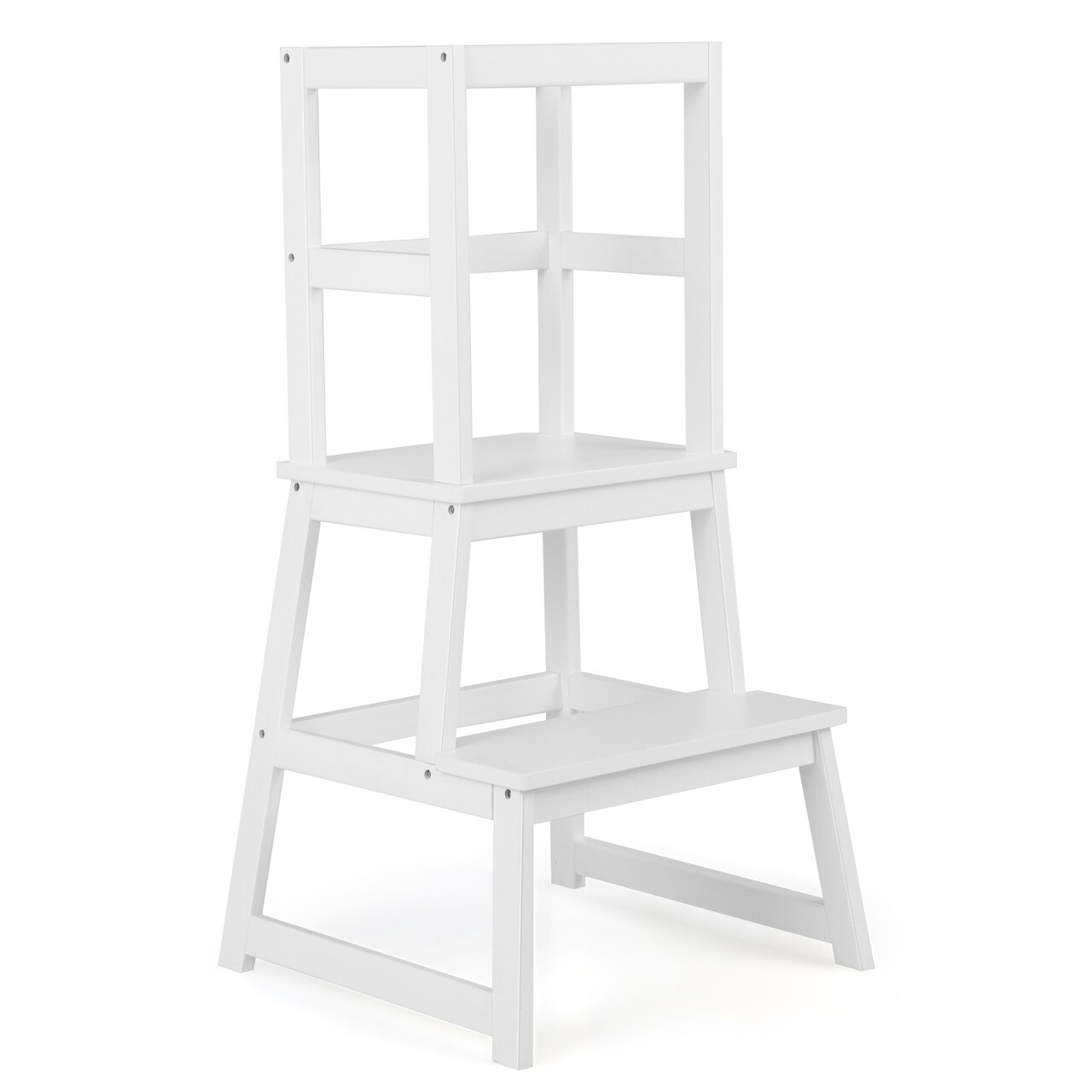 2-in-1 Multifunctional Wooden Kids Step Stool with Safety Guardrail and Wide Platform